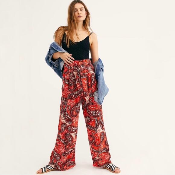Free People Double Trouble Printed Wide Leg Pants Tiger Lily Combo Size XS NEW - Picture 1 of 7